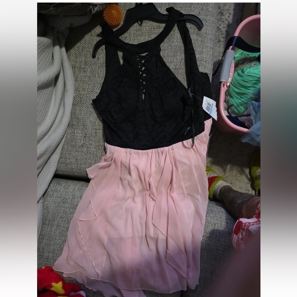 Black and Pink Lace Halter Dress Size 5